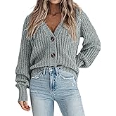 Zeagoo Women's 2026 Fall Chunky Knit Cardigans Open Front Long Sleeve V Neck Button Loose Cardigan Sweaters