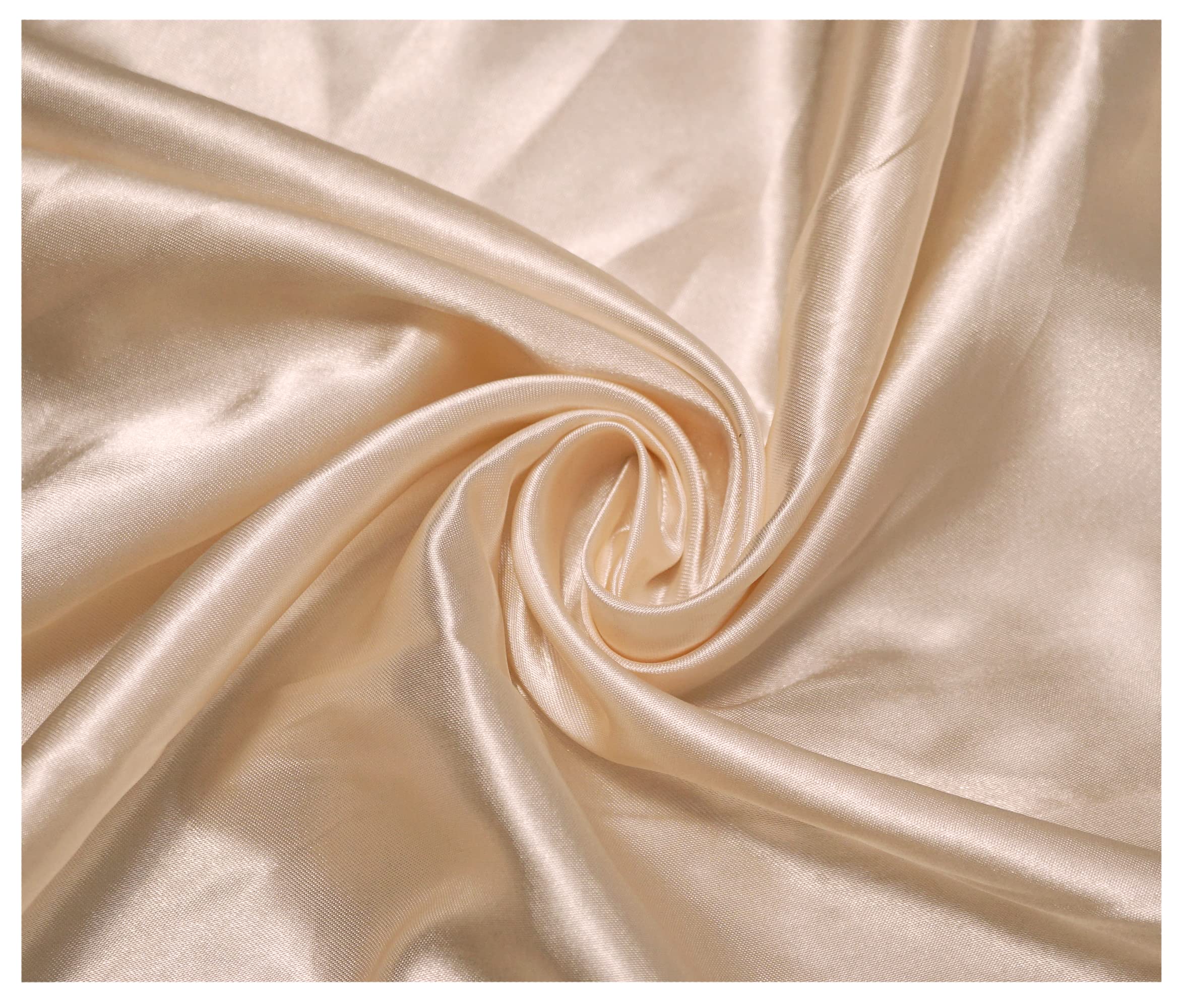 TheFabricTrade Silky Satin Polyester Fabric for Dressmaking Wedding Crafts Quilting Sewing 150cm Wide (100 x 150cm / 39 x 60'', Champagne)