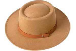 EOGIMI Lady Retro Wide Brim Fedora Floppy Pork Pie Hat with Belt Buckle