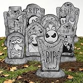 8 Pack Nightmare Tombstones Yard Sign 17 Inch Halloween Decorations Outdoor | Horror Gravestones Set Scary Large Nightmare Tombstones Halloween Decor for Graves Lawn Yard Garden Party Decor, Not Foam