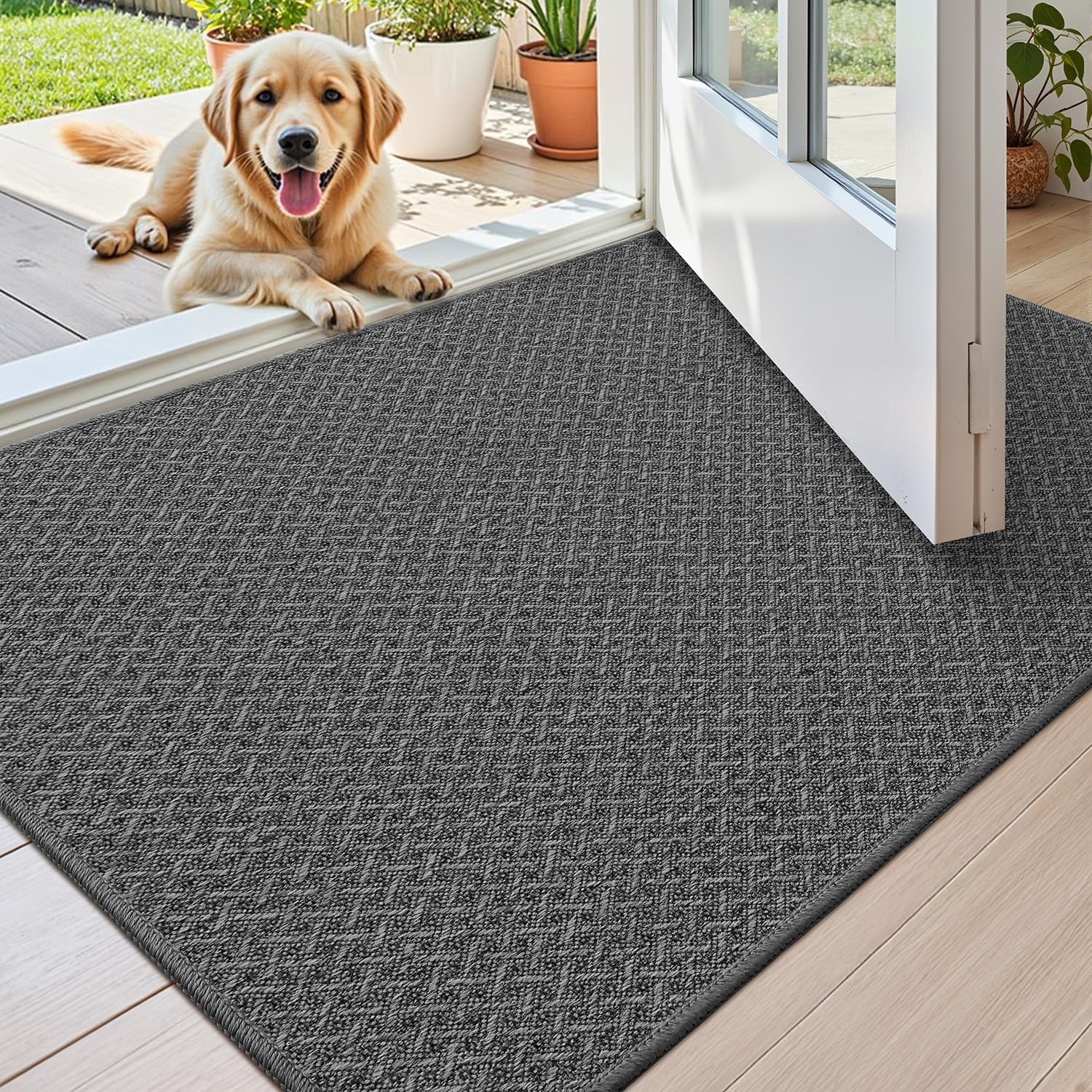 COLOR&GEOMETRY Small Thin Indoor Mat 44x76 cm, Doormats Inside Non Slip Front Door Mat Indoor Low-Profile Entrance Doormat, Easy Clean, Dark Grey (Rolled-up NO Creases)