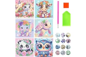 6Pcs Cartoon Diamond Painting Art Kits, Cute Animals DIY Diamond Arts Mosaic Kits for Adults Beginner, 5D Full Drill Small Di
