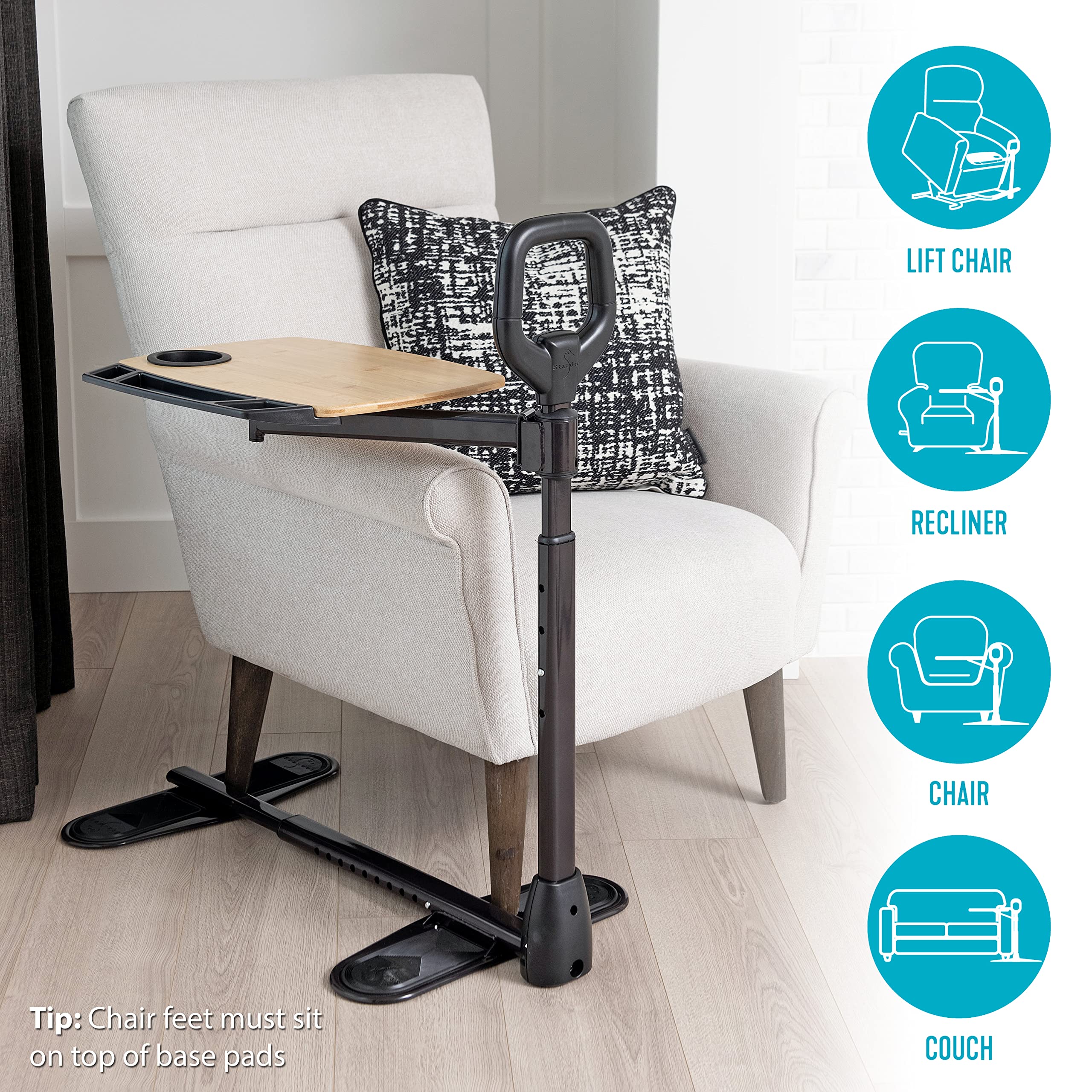 Able Life Tray Table, Adjustable Bamboo TV and Laptop Desk with Ergonomic Stand Assist Safety Handle, Independent Living Aid