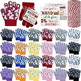 Toulite 24 Pairs Kids Warm Magic Gloves with Xmas Gift Tag Winter Mittens Full Fingers Stretchy Knitted Gloves for Boy Girls