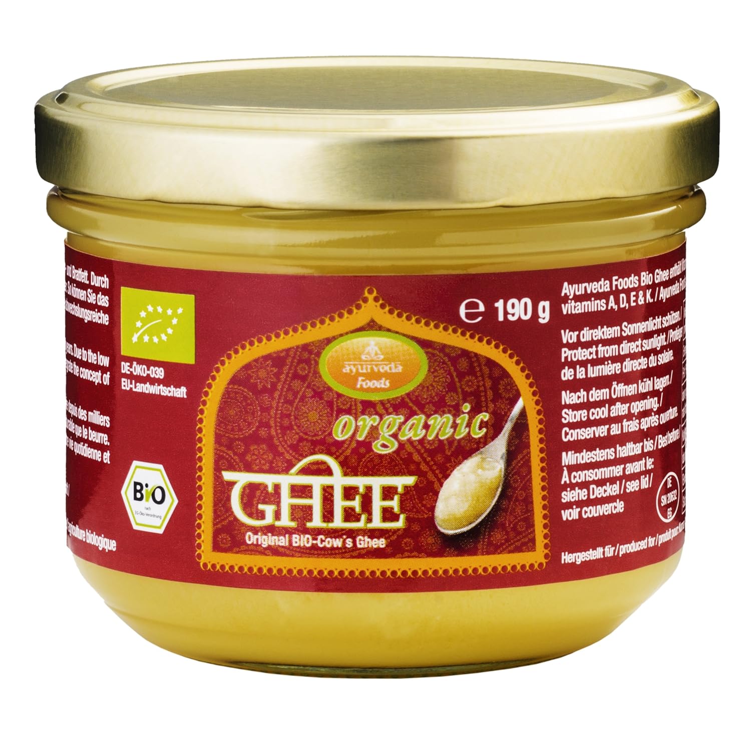 Ayurveda Foods Organic Premium Bio Ghee 190g, sehr lange Haltbarkeit