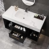Glintee 40" Modern Floating Bathroom Vanity with Ceramic Sink, Sintered Stone Top, Solid Wood Cabinet - 2 Drawers & 2 Open Sh