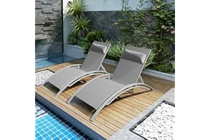SHPAI Outdoor Chaise Lounge Set of 2, Aluminum Patio Outdoor Lounge Chair for Beach Pool Sunbathing, Lawn Lounger Recliner Chair with 5 Adjustable Position, Outside Tanning Chairs with Armrest, Grey