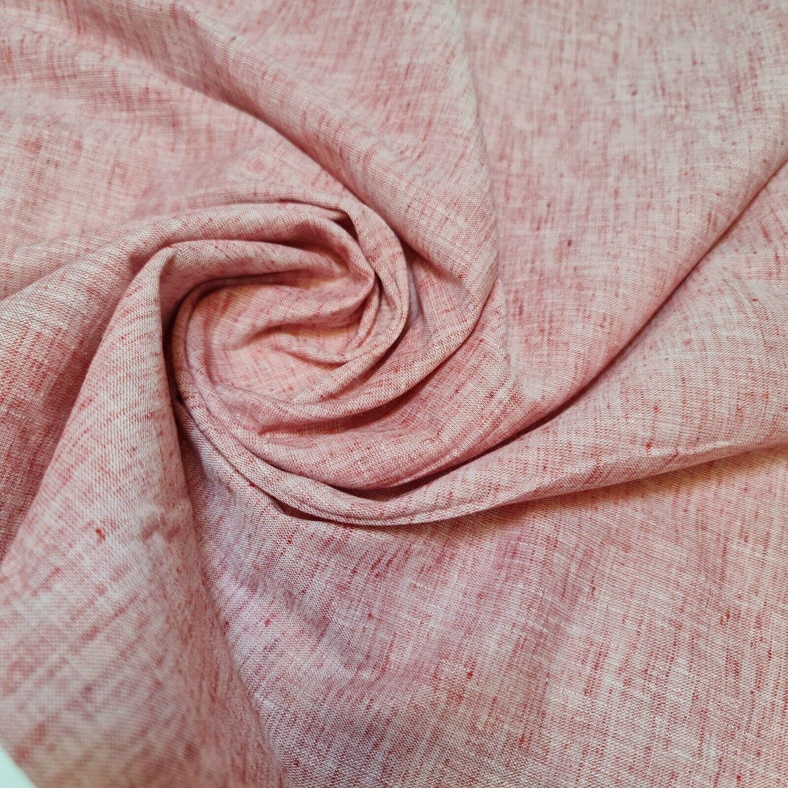 100% Cotton Melange Linen Look Soft Khadi Poplin Dress Craft Fabric Material 45" - 112 cm Wide Sold As 1 Meter Pre - Cut Lengths (Available in 12 Colours) (Red Shot)