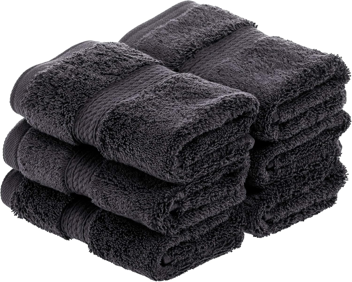 Superior 900 GSM Luxury Bathroom Face Towels, Made of 100% Premium Long-Staple Combed Cotton, Set of 6 Hotel & Spa Quality Washcloths - Black, 13" x 13" each