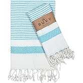 Ruvy Home Basics Turkish Hand Towels for Bathroom Set of 2 | 18"x40", Cotton | Decorative Towel for Bathroom, Kitchen, Dishcloth, Tea, Yoga, Face, Gym - Turquoise