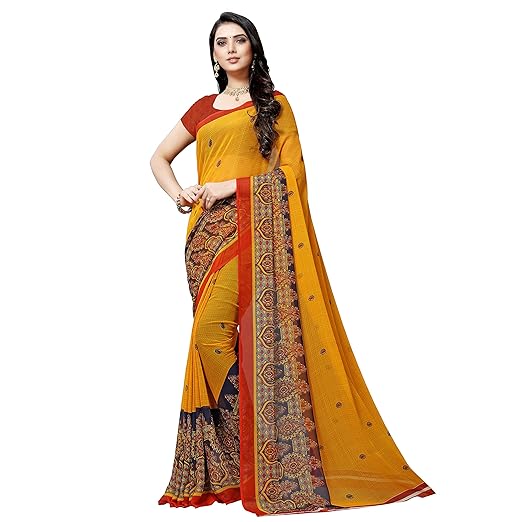 Anand Sarees Georgette with blouse piece Saree (1497_ Yellow_ one size)