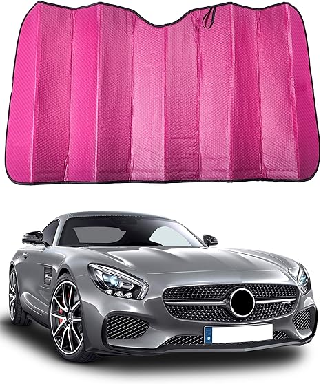 Amazon オオカミ箱 車用サンシェード 車フロント 遮光 断熱 ひよけ サンシェイド 汎用 遮光 日よけ 紫外線 日差しをカット 折りたたみ カーサンシェード 軽量 コンパクト 日よけ フロントシェード 軽自動車 148x70cm ピンク 車 バイク 車 バイク