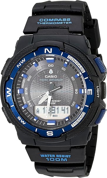 casio men's twin sensor watch blue accents