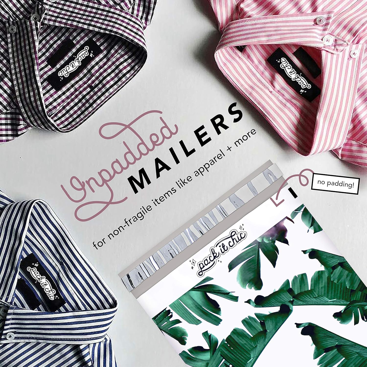 Pack It Chic - 10X13 (100 Pack) Tropical Leaves Poly Mailer Envelope Plastic Custom Mailing & Shipping Bags - Self Seal (More Designs Available) : Office Products