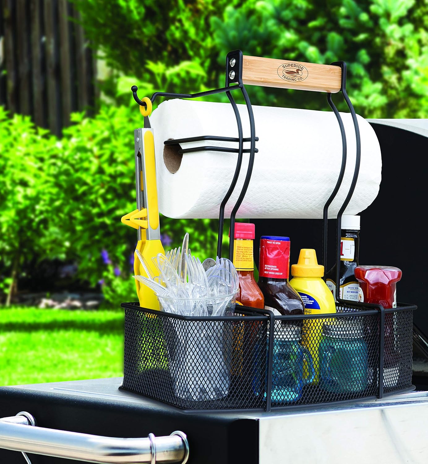 Superior Trading Co. Steel Caddy For Organizing Paper Towels, Condiments, Tools for Grill, BBQ, Picnics, Household Cleaning, Garage, Cars Caddy, Black, Large: Kitchen & Dining