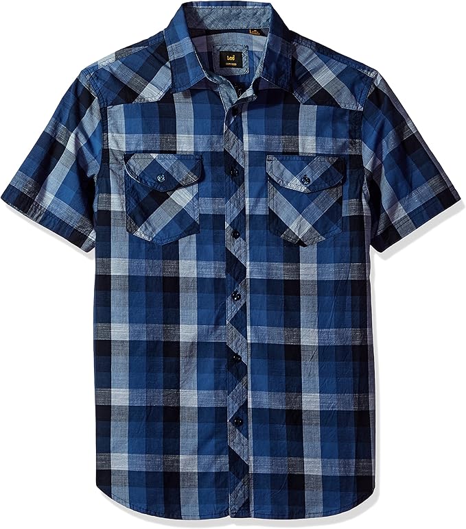 Lee Men's Short Sleeve Button Down Plaid Shirt Amazon.ca Clothing