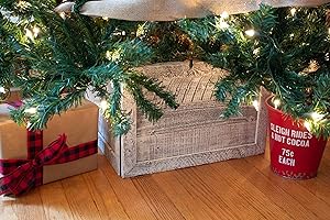 BARNWOODUSA LLC BarnwoodUSA Christmas Tree Collar or Box Made of Reclaimed Wood Rustic Skirt Replacement Blocks Kids & Pets, Adds Farmhouse Charm Natural, Hook-&-Loop Strip Panels, 30x22.5 in., Whitewash
