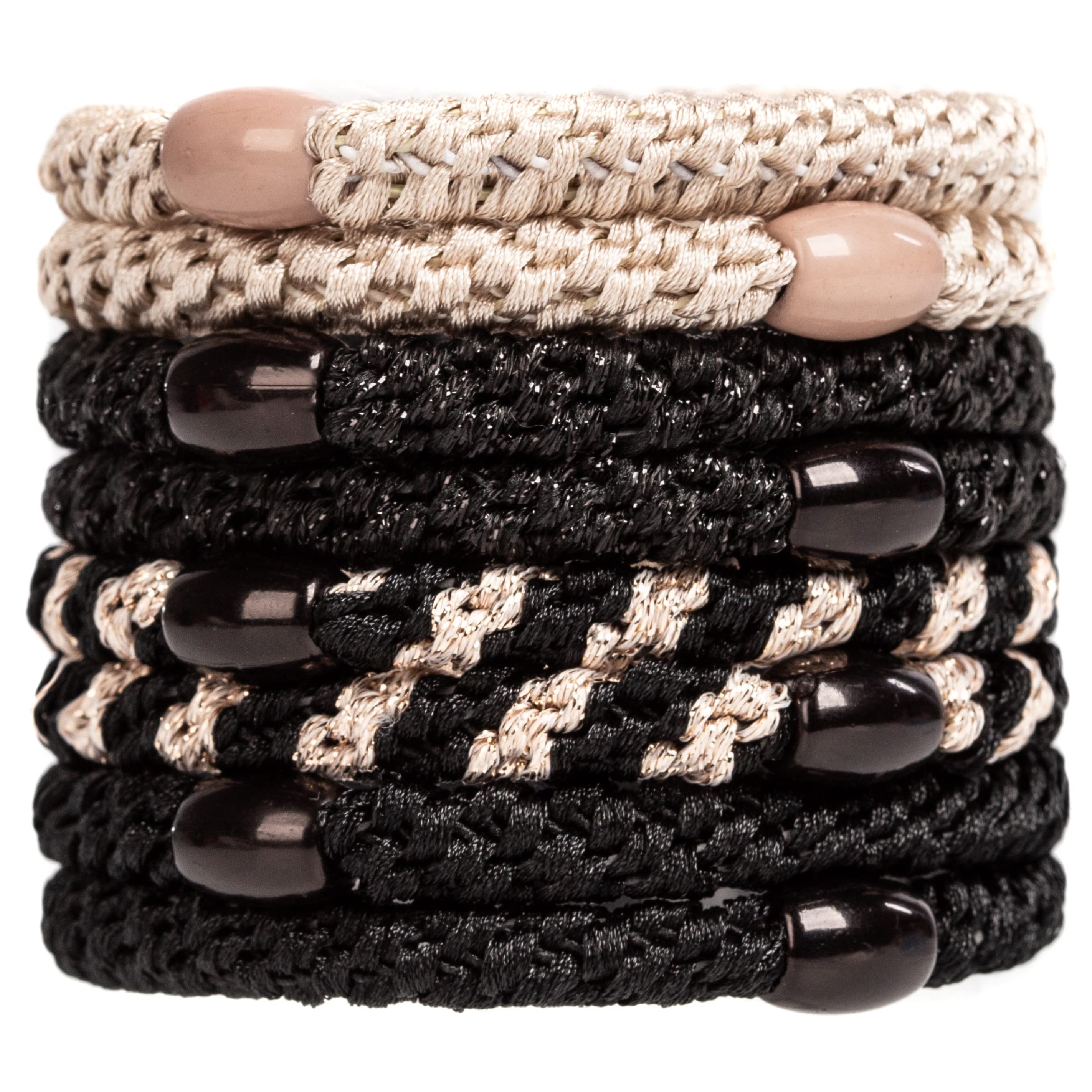 AXEN 8PCS Elastic Hair Tie for Women Girls, Cotton Bands Soft Woven Ponytail Holders for Thick Hair and Curly Hair, Black Series — image 1