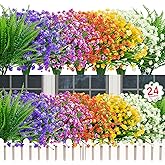 Ouddy Decor 24 Bundles Artificial Flowers for Outdoors UV Resistant Fake Plastic Plants Faux Boston Fern Greenery Stems for Spring Summer Indoor Garden Patio Window Box Kitchen Home Decor, Mixedcolor