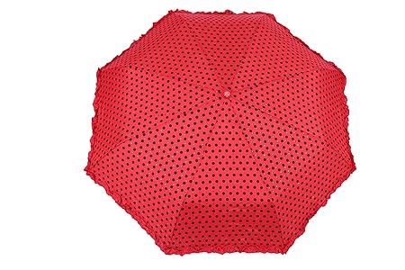 Polka Dots Digital Printed 3 Fold Automatic Umbrella with Frills for Rains, Summer and All Seasons(Red)