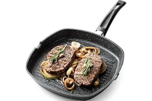 GOURMEX 28cm Induction Grill Pan, Black, with Nonstick Coating | Great Skillet for Meat, Fish and Vegetables | (28cm Grill Pa