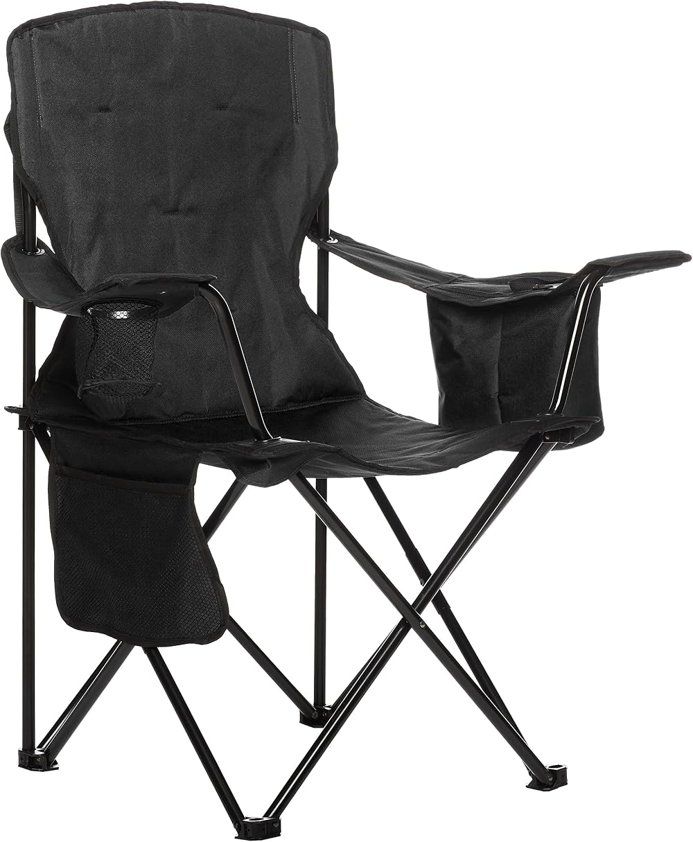 Brand Comfort Heavy Duty Portable Camping Chair 4-Can Cooler Black