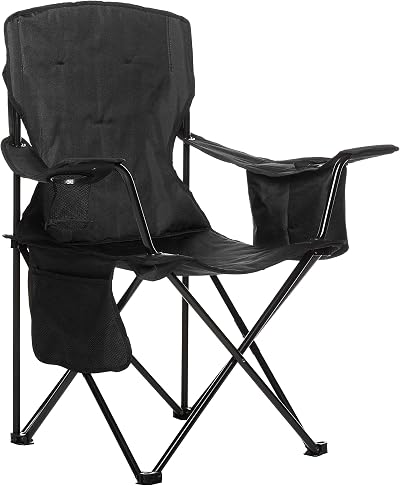 Brand Comfort Heavy Duty Portable Camping Chair 4-Can Cooler Black