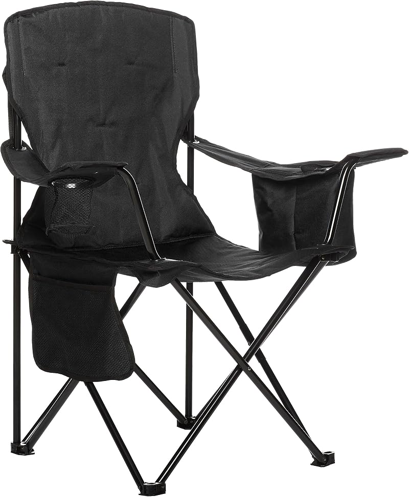 Brand Comfort Heavy Duty Portable Camping Chair 4-Can Cooler Black