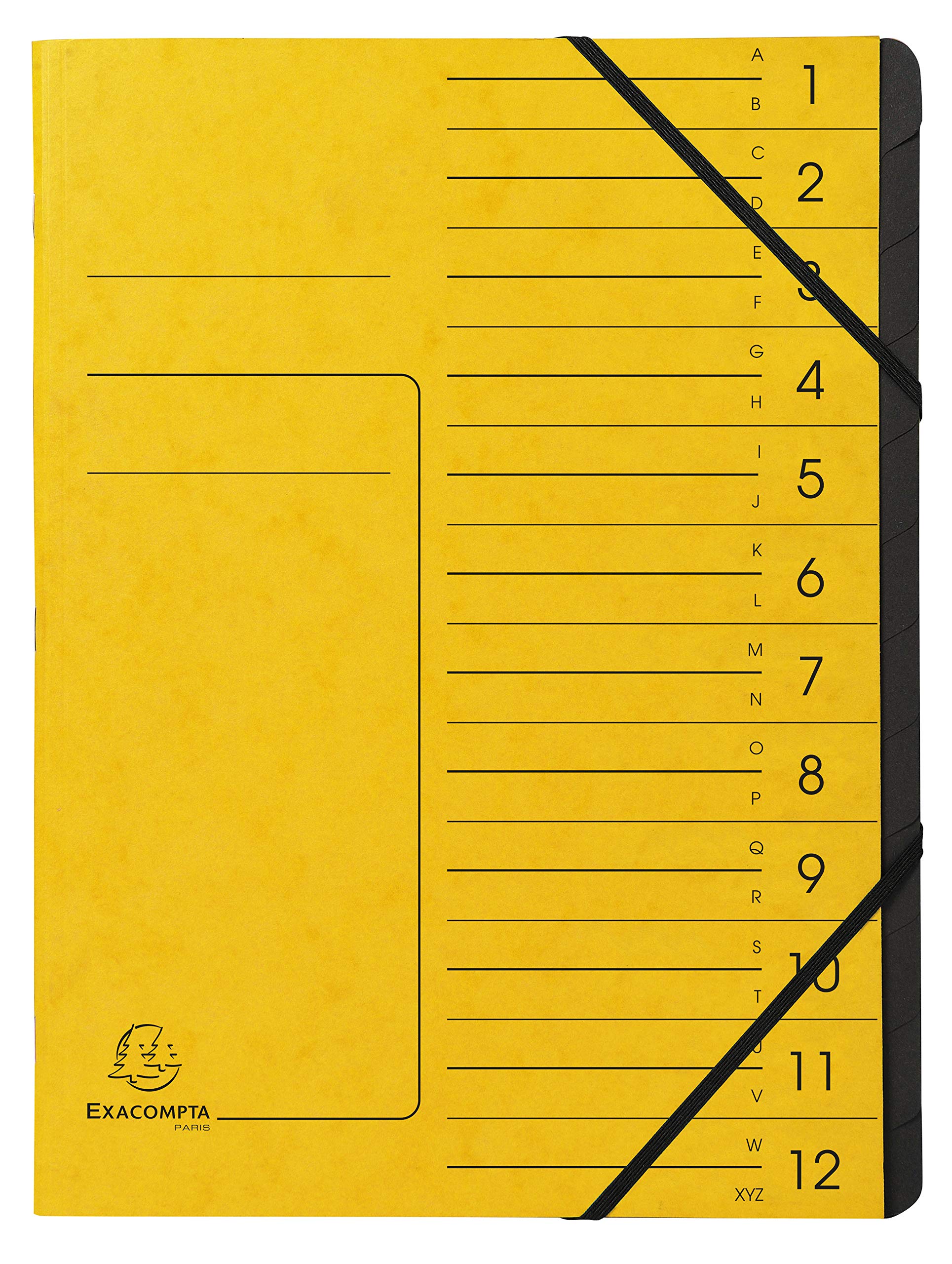 Exacompta - Ref 541209E - Stapled Spine Multipart File - 245 x 320mm in Size, Suitable for Storing A4 Documents - 12 Tabbed Sections - Yellow Cover with Reinforced Tabs
