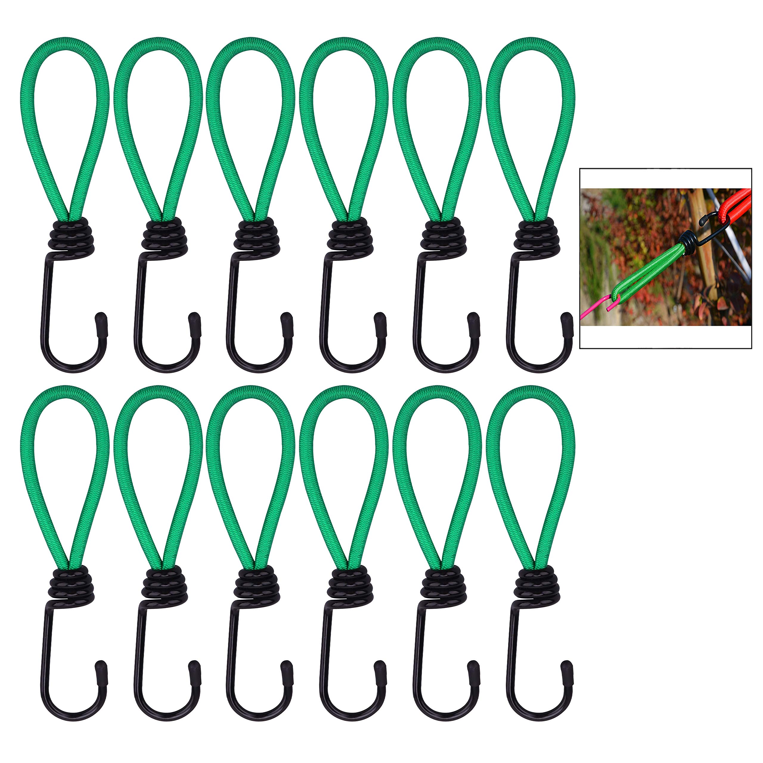 iwobi 12 x Bungee Hook, Tensioner Hook Bungee Hook Camping with Hook, Elastic Strap for Tarpaulins