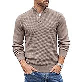 COOFANDY Men's Quarter Button Sweater Lightweight Mock Neck Pullover Sweater Fashion Casual Knitted Waffle Henley Sweater