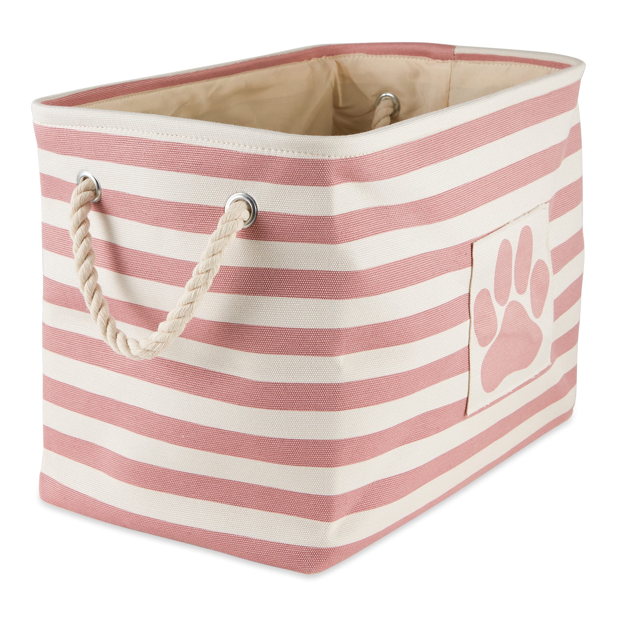 Bone Dry Striped Paw Patch Bin, Polyester, Rose, Large Rectangle