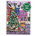 Galison Christmas Square – Charming Christmas Town Greeting and Jigsaw Puzzle Card by Joy Laforme Includes Color Coordinated Envelope and Sticker Seal