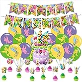 Fairy Cartoon For Tinkerbell Party Supplies,Birthday Decorations Set Include Banner, Balloons, Hanging Swirls, Cake Cupcake Toppers for Boys Girls Party.