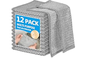 WYDZKJ 12Pack Multipurpose Wire Dishwashing Rags, Upgrade Non Scratch Wire Dishcloth, for Wet and Dry Use, Reusable Metal Scrubbing Microfiber Clean Cloths for Home/Kitchen/Stove