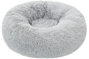 TORMAYS Calming Donut Dog Bed Small, Plush Round Cuddler Dog & Cat Bed, Anit-Anxiety Marshmellow Fluffy Faux Fur Cushion(20", Light Grey)