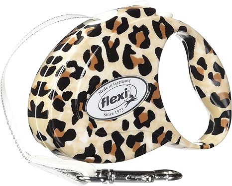 FLEXI Fashion retráctil cinturón Correa del Perro, pequeño, 10 pies de Largo, soporta hasta 26-Pound, marrón/Negro, diseño de Leopardo