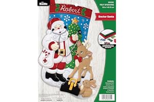 Bucilla Felt Applique 18" Stocking Making Kit, Doctor Santa, Perfect for DIY Arts and Crafts, 89325E