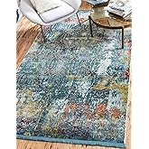 Unique Loom Baracoa Collection Area Rug-Alamar, 4' 3" x 6' 0", Teal/Ivory
