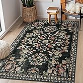 MUJOO 3x5 Rug Washable,Black Floral Area Rugs for Bedroom Bedside Entryway Living Room Kitchen,Floral Boho Small Indoor Floor Rug Non Slip Throw Carpet Low Pile Vintage