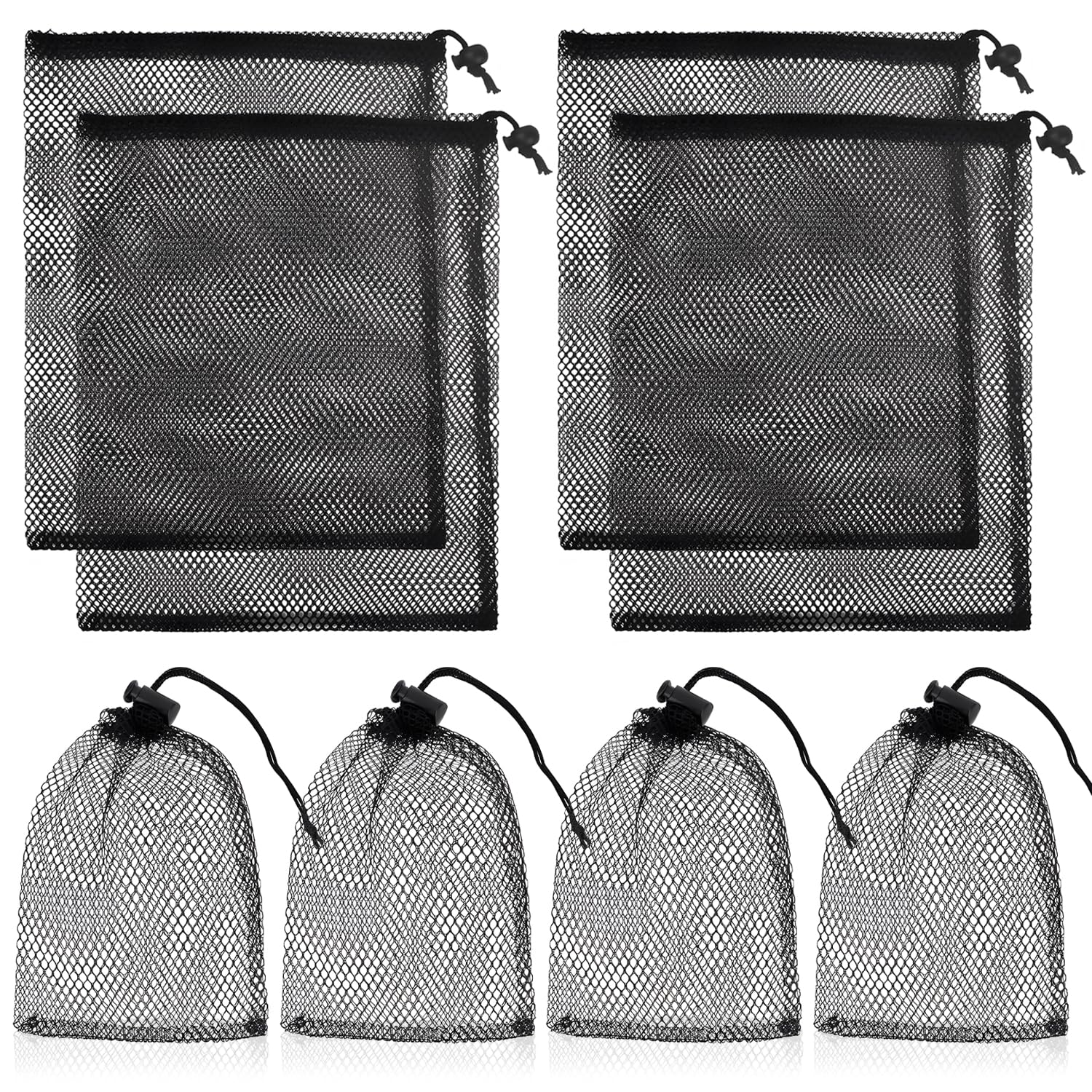 SUBTAVIK 8 Pcs Mesh Drawstring Bag, Small Organizer Storage Bags, Black Nylon Net With Drawstrings (10x15cm)