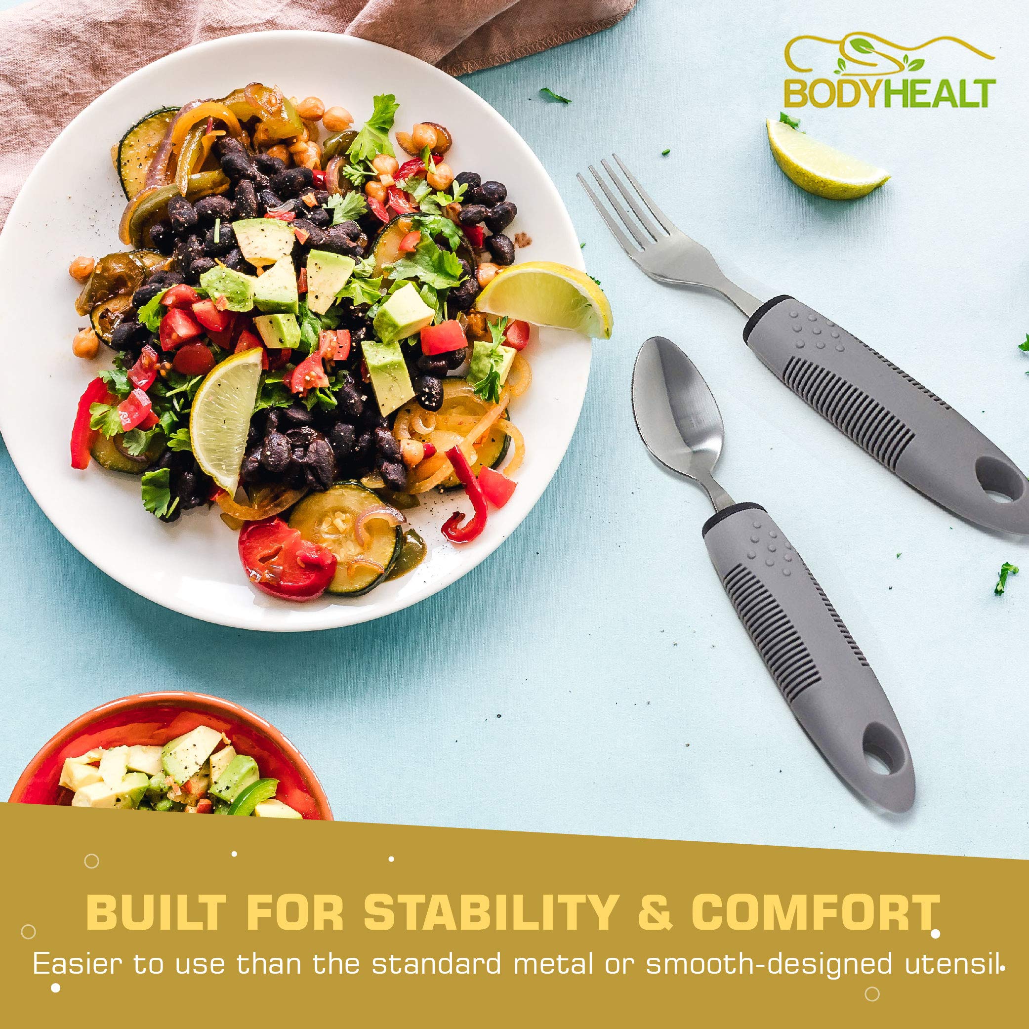 BodyHealt Weighted Utensils for Hand Tremors - Adaptive Utensils for Elderly, Arthritis, Parkinsons Aids for Living. Weighted Silverware for Hand Tremors Stroke Recovery Gifts for Parkinsons Patients