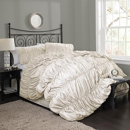 Lush Decor Venetian 4 Piece Comforter Set Queen Ivory Amazon Co