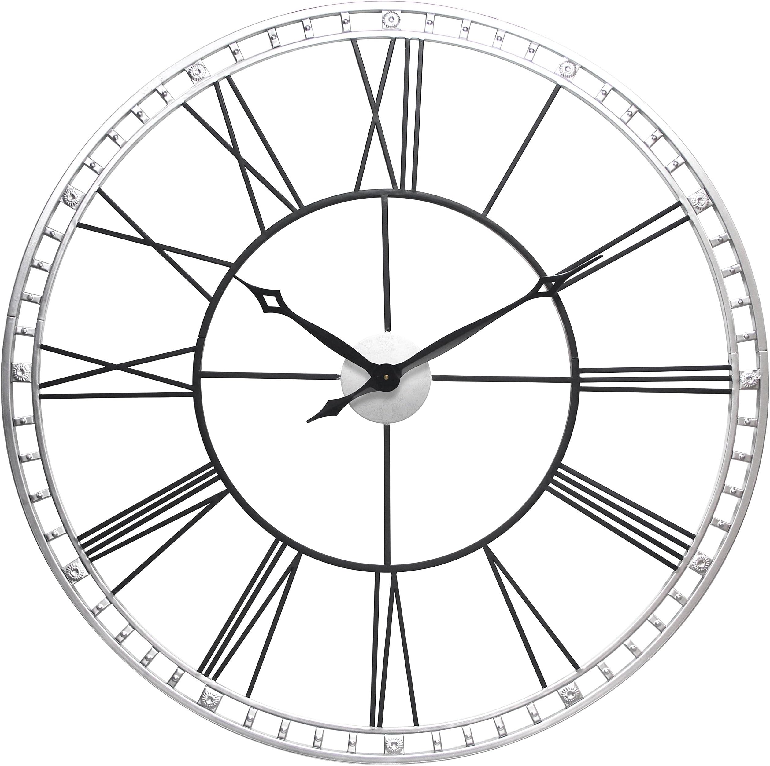 Infinity Instruments The Tower XXL 39 inch Big Roman Numeral Clock | Large Open Face Wall Decor Clock | Large Numerals Easy to Read | Oversized Indoor Clock