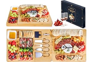 Charcuterie Boards, Thereye Cheese Board with Knife Set, Bamboo Charcuterie Board Set, Gifts for Women, Wedding Gifts, House 