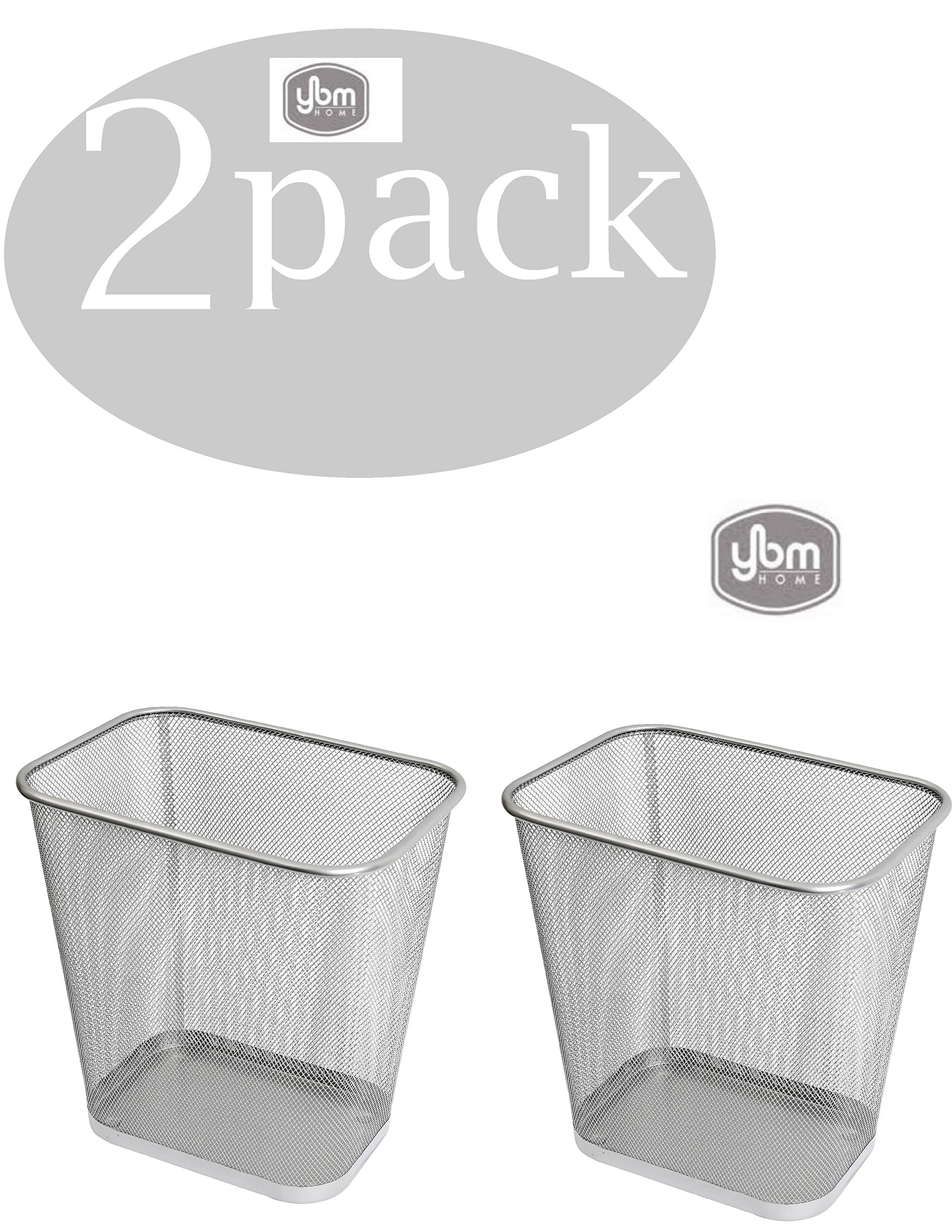 YBM HOME Mesh Wastebasket Trash Can for Home and Office Workspace, Metal Office Trash Can Rectangular-Shaped, 3.5 Gallon (2 Pack), Silver 1042s