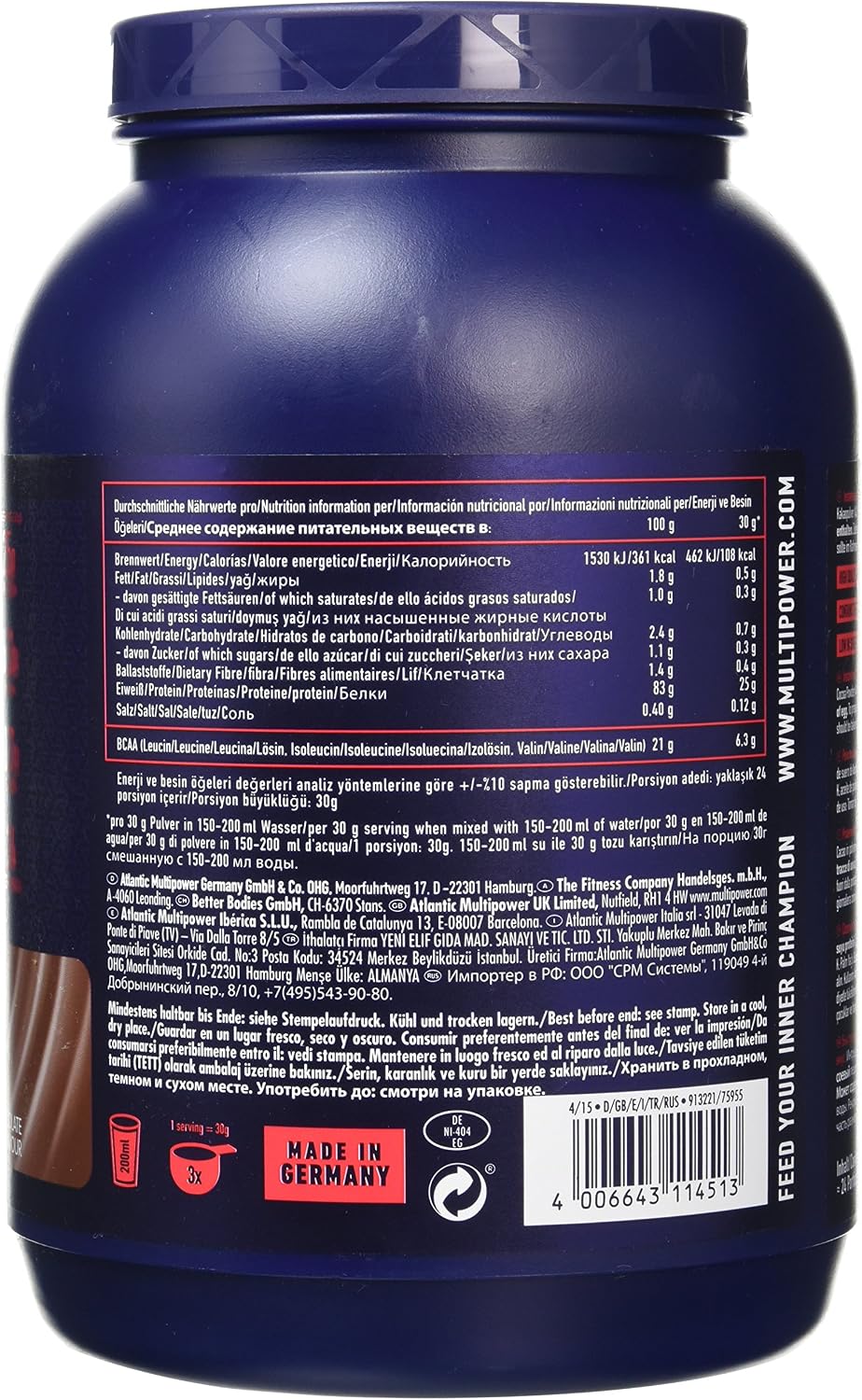 Multipower 725 g Chocolate 100 Percent Whey Isolate Protein Powder ...