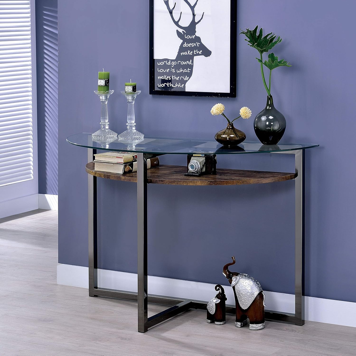 Industrial Black Metal 1Shelf Console Table Brown Rustic