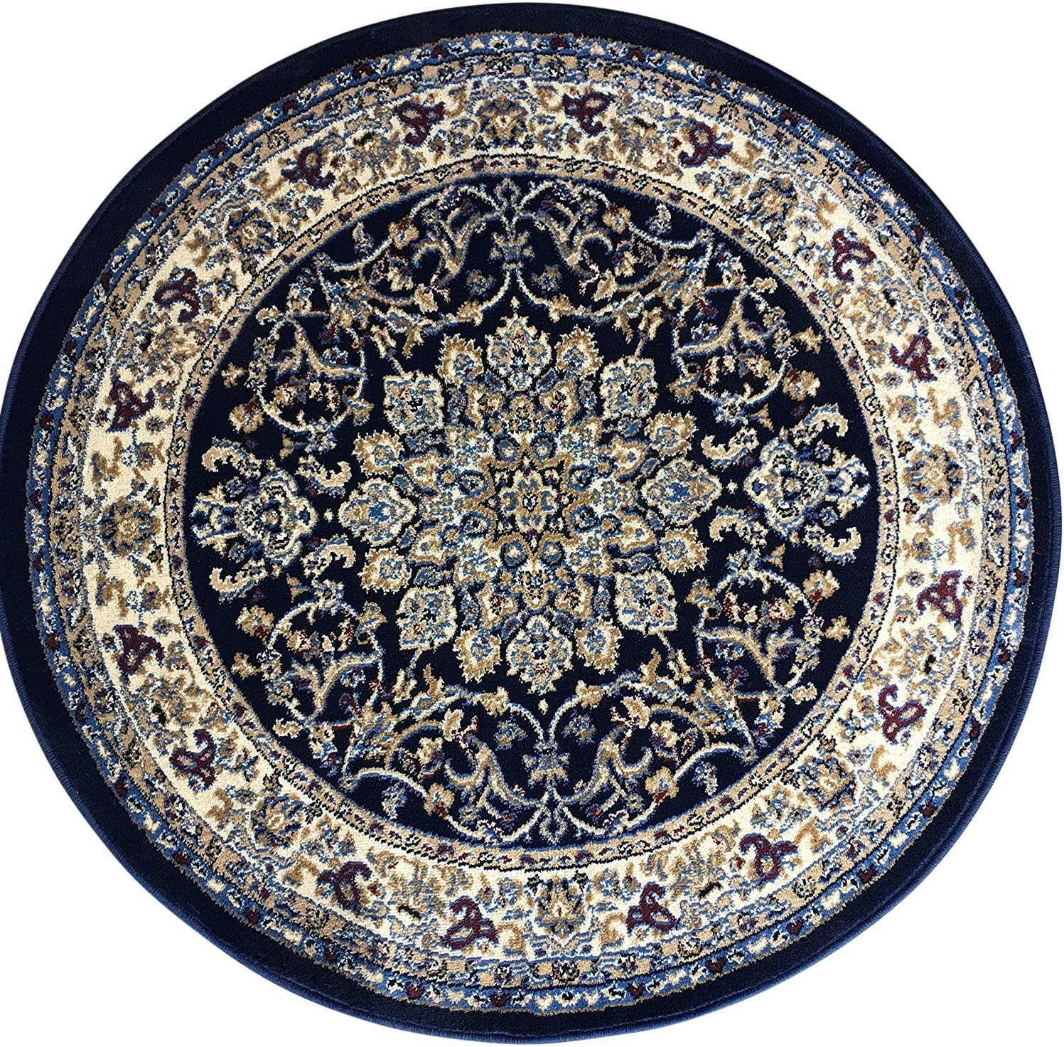 Deir Debwan Traditional Round Persian Area Rug 330,000 Point Dark Blue Design 603 (6 Feet 11 Inch X 6 Feet 11 Inch )