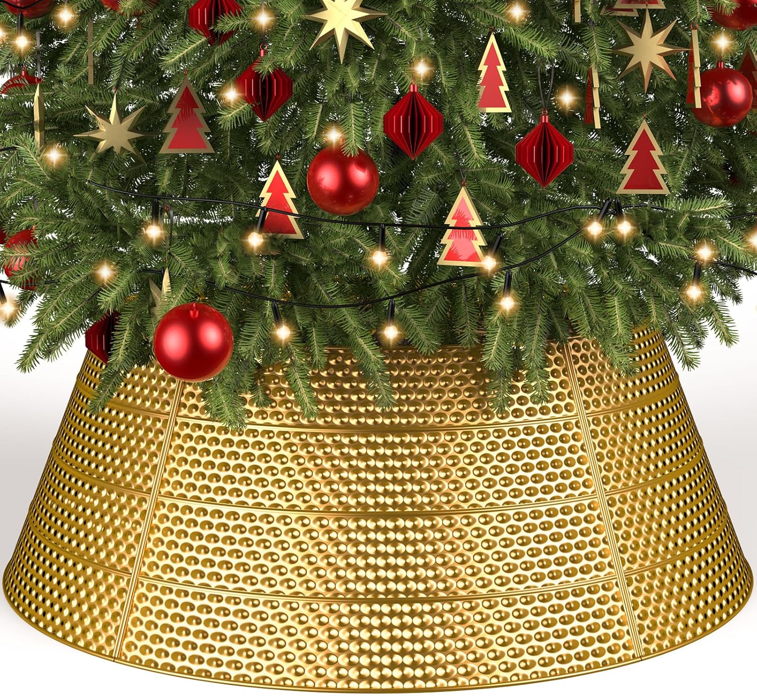 Tree Stands - Keten 28 Inch Christmas Tree Collar, Metal Christmas Tree Collar Decoration for Real or Artificial Trees, Perfect for Christmas Tree Decoration - Golden